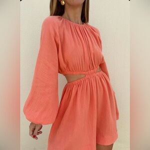 Vita Grace Birkin Cut Out Dress / Coral - Salmon / 100% Organic Cotton / Small